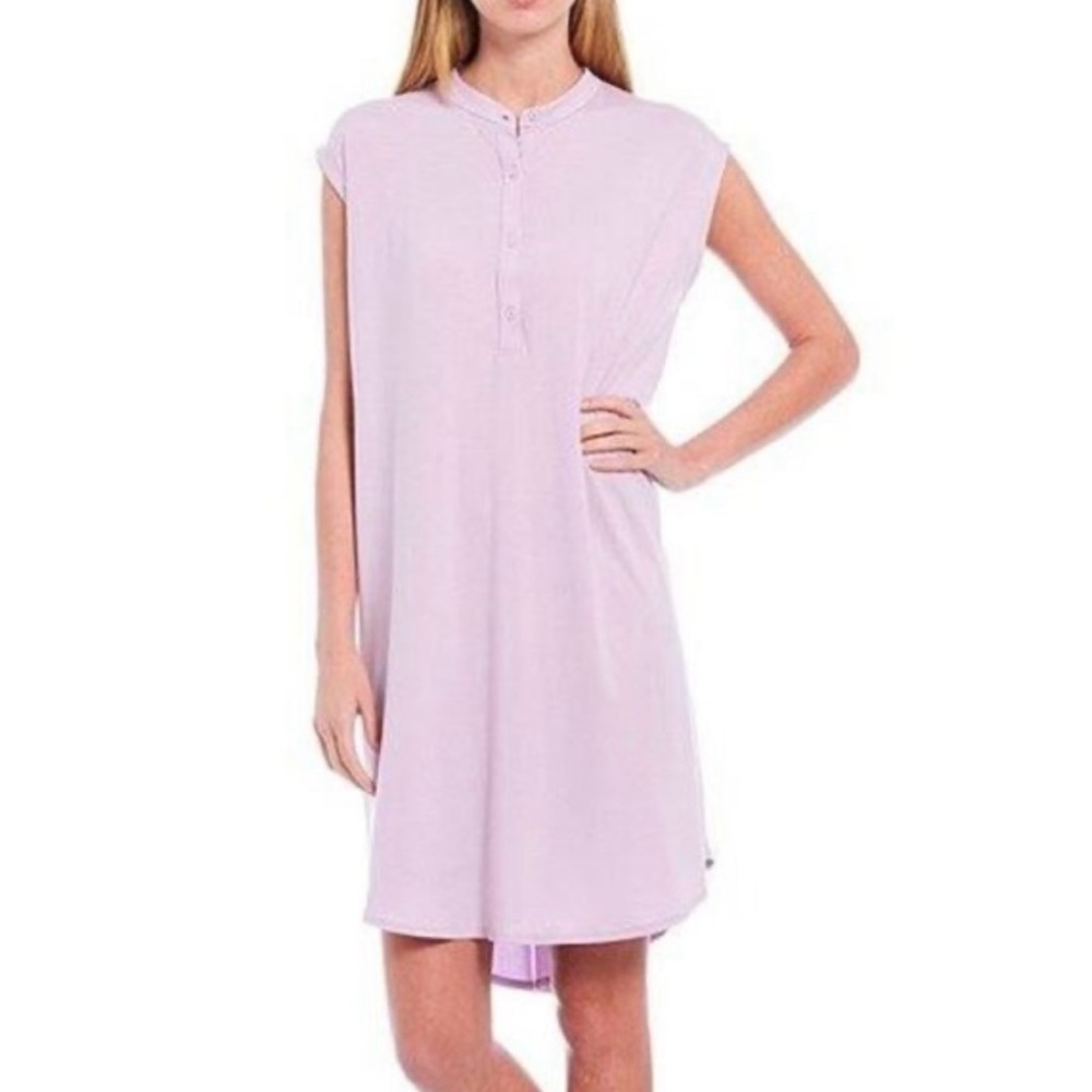 Eileen Fisher Mini Dress S Petite Tencel Jersey Mandarin Collar Lightweight